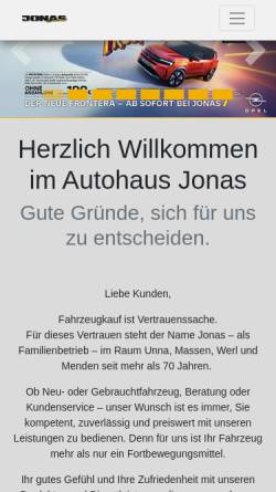 Vorschau der mobilen Webseite www.auto-jonas.de, Autohaus Wilhelm Jonas GmbH & Co. in Menden