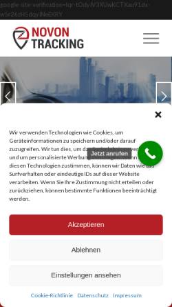 Vorschau der mobilen Webseite novontracking.com, GPS Ortung Telematik