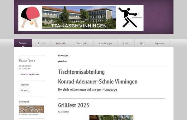 Vorschau von www.tta-kasch-vinningen.de, Tischtennis Abteilung der Konrad-Adenauerschule in Vinningen