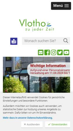 Vorschau der mobilen Webseite www.vlotho.de, Stadt Vlotho