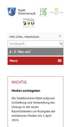 Vorschau der mobilen Webseite www.vohenstrauss.de, Gemeinde Vohenstrauß