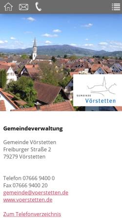 Vorschau der mobilen Webseite www.voerstetten.de, Gemeinde Vörstetten