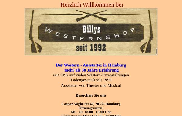 Vorschau von www.billyswesternshop.de, Billys Westernshop