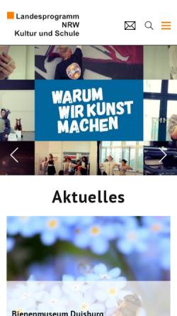Vorschau der mobilen Webseite kultur-und-schule.de, Landesprogramm NRW: Kultur und Schule