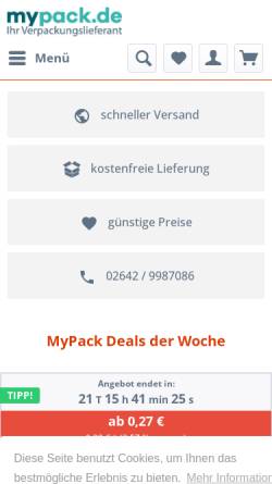 Vorschau der mobilen Webseite www.mypack.de, MyPack.de - Karton, Kartons und Kartonagen vom Hersteller