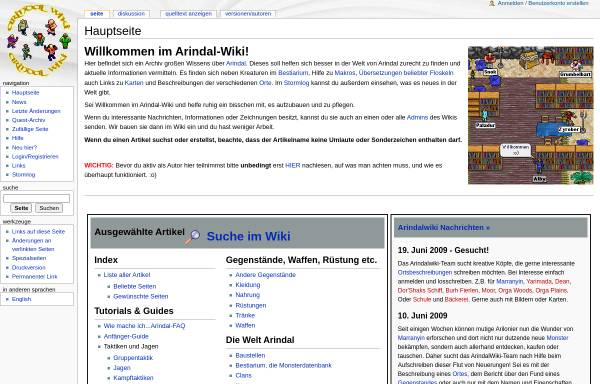 Vorschau von de.arindalwiki.com, Arindal-Wiki