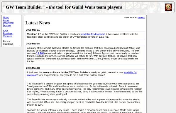 Vorschau von www.gwteambuilder.de, Guild Wars Team Builder