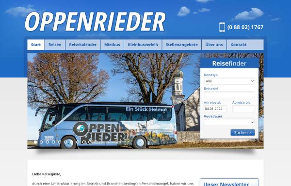 Vorschau von www.oppenrieder-reisen.de, Oppenrieder Busreiseunternehmen