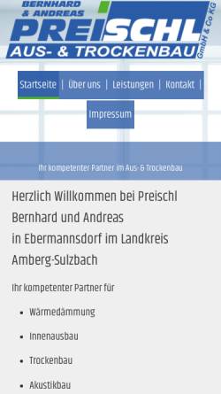 Vorschau der mobilen Webseite www.tb-preischl.de, Bernhard & Andreas Preischl Aus & Trockenbau GmbH & Co.KG