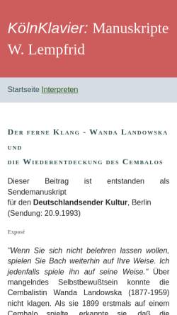 Vorschau der mobilen Webseite www.koelnklavier.de, Der ferne Klang