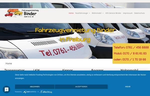 Vorschau von www.fahrzeugvermietung-binder.de, Fahrzeugvermietung Binder