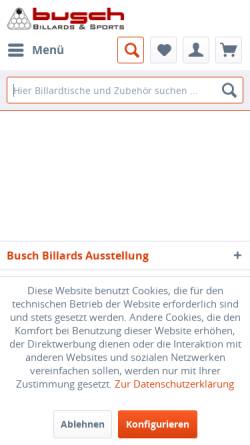 Vorschau der mobilen Webseite www.buschbillards.de, Busch Billard