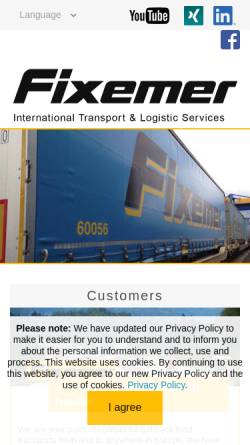 Vorschau der mobilen Webseite www.fixemer.com, Fixemer Logistics GmbH Eching