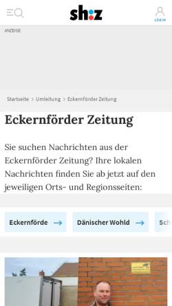 Vorschau der mobilen Webseite www.shz.de, Eckernförder Zeitung