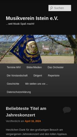 Vorschau der mobilen Webseite www.musikverein-istein.de, Musikverein Rheinlust Istein e.V.