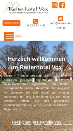 Vorschau der mobilen Webseite www.reiterhotel-vox.de, Reiterhotel Vox