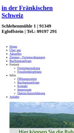 Vorschau der mobilen Webseite www.gasthof-schlehenmuehle.de, Gasthof Pension Schlehenmühle