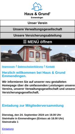 Vorschau der mobilen Webseite www.haus-und-grund-em.de, Haus- und Grundbesitzerverein Emmendingen e.V.