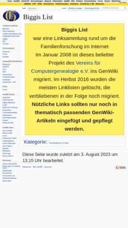 Vorschau der mobilen Webseite wiki-de.genealogy.net, Biggis List