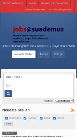 Vorschau der mobilen Webseite www.suademus.de, Suademus, Krayer & Reudenbach Personalberatung