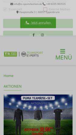 Vorschau der mobilen Webseite www.ts-sportsfashion.de, TS Sports-Fashion