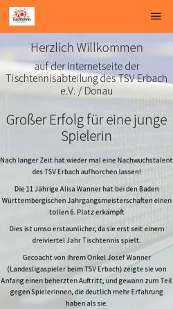 Vorschau der mobilen Webseite www.tischtennis-erbach.de, Turn- und Sportverein TSV Erbach 1911 e.V. Tischtennisabteilung
