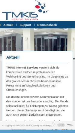 Vorschau der mobilen Webseite www.tmkis.com, TMKIS Internet Services, Inh. Thomas M. Kramer