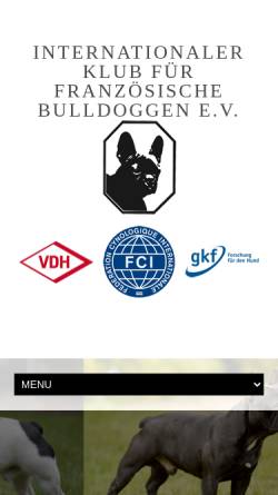 Vorschau der mobilen Webseite www.ikfb.de, Internationaler Klub für Französische Bulldoggen e.V.