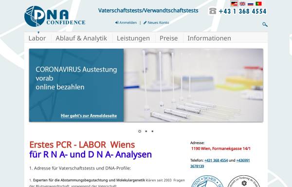 Vorschau von www.confidence.at, Confidence DNA-Analysen GmbH