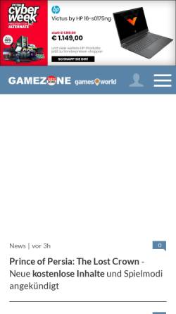 Vorschau der mobilen Webseite www.gamezone.de, GameZone
