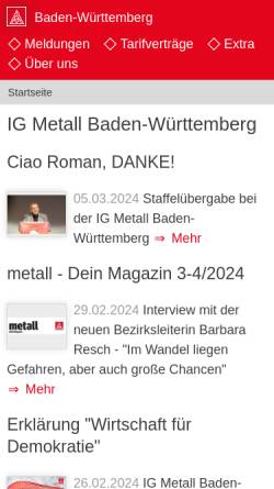 Vorschau der mobilen Webseite www.bw.igm.de, IG Metall - Bezirk Baden-Württemberg
