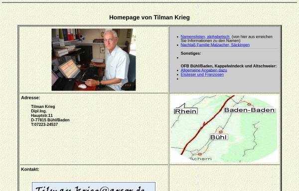 Vorschau von www.tilman-krieg.de, Tilman Krieg, Ahnenforschung in Baden