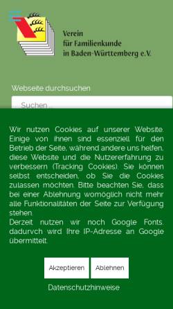 Vorschau der mobilen Webseite www.vfkbw.de, Verein für Familien- und Wappenkunde in Württemberg und Baden e.V.