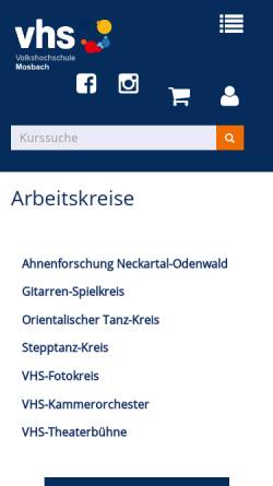 Vorschau der mobilen Webseite www.vhs-mosbach.de, VHS-Arbeitskreis Genealogie und Heraldik Mosbach/Baden