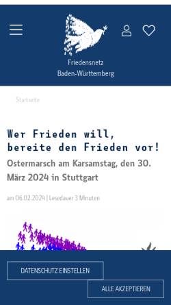 Vorschau der mobilen Webseite www.friedensnetz.de, Friedensnetz Baden-Württemberg