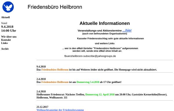 Vorschau von www.friedensbewegung-heilbronn.de, Heilbronn: Friedensbüro