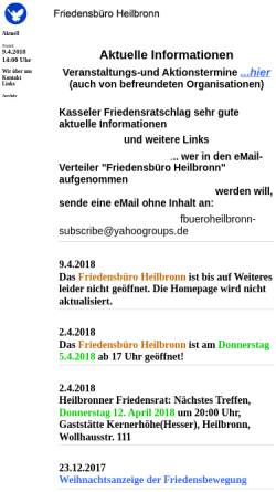Vorschau der mobilen Webseite www.friedensbewegung-heilbronn.de, Heilbronn: Friedensbüro