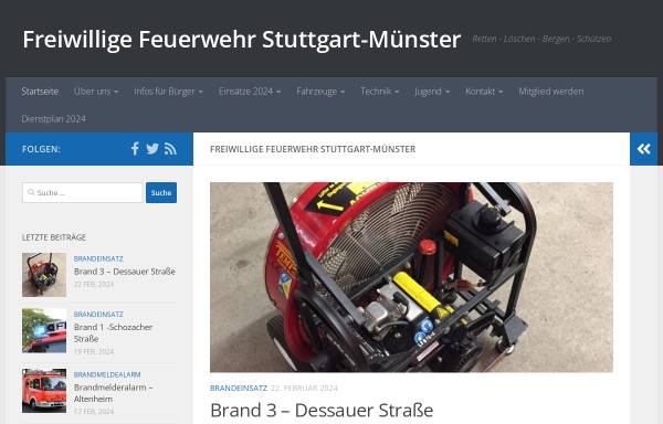 Vorschau von fw-muenster.de, Freiwillige Feuerwehr Stuttgart-Münster