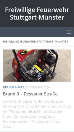 Vorschau der mobilen Webseite fw-muenster.de, Freiwillige Feuerwehr Stuttgart-Münster