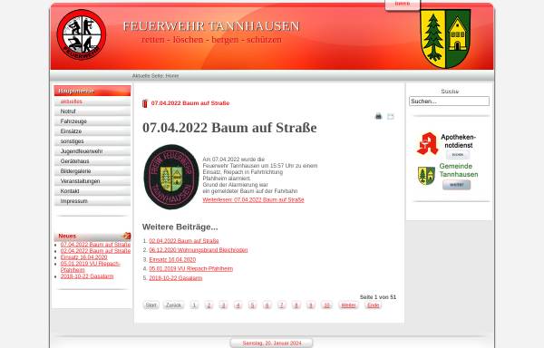 Vorschau von www.ffw-tannhausen.de, Freiwillige Feuerwehr Tannhausen