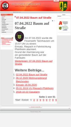 Vorschau der mobilen Webseite www.ffw-tannhausen.de, Freiwillige Feuerwehr Tannhausen