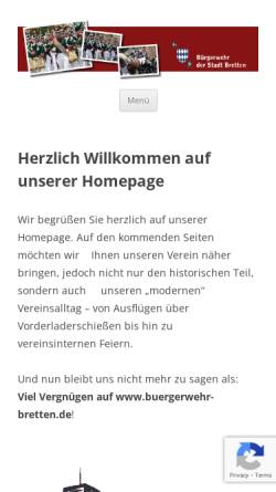 Vorschau der mobilen Webseite www.buergerwehr-bretten.de, Historische Bürgerwehr der Stadt Bretten e.V.