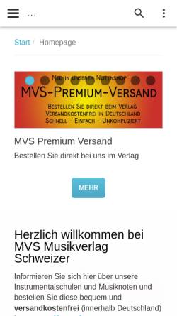 Vorschau der mobilen Webseite www.mv-schweizer.de, MVS Musikverlag-Versand Schweizer