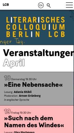 Vorschau der mobilen Webseite www.lcb.de, Literarisches Colloquium Berlin e.V. (LCB)