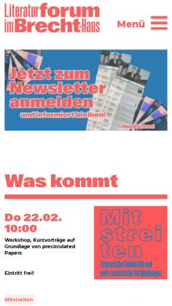 Vorschau der mobilen Webseite www.lfbrecht.de, Literaturforum im Brecht-Haus
