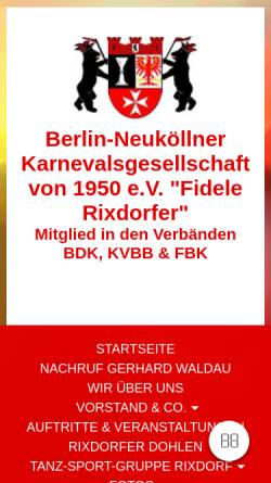 Vorschau der mobilen Webseite www.fidele-rixdorfer.de, Berlin Neuköllner Karnevalsgesellschaft Fidele Rixdorfer e.V.