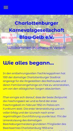 Vorschau der mobilen Webseite www.blaugelbberlin.de, Charlottenburger Karnevalsgesellschaft Blau-Gelb e.V.