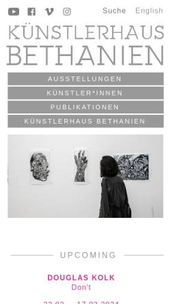Vorschau der mobilen Webseite www.bethanien.de, Künstlerhaus Bethanien Berlin