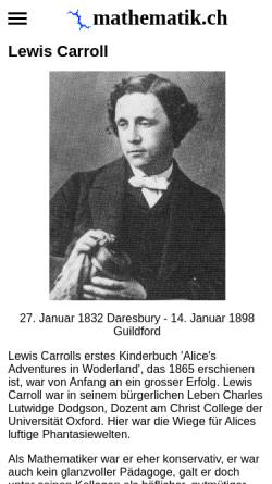 Vorschau der mobilen Webseite www.mathematik.ch, Lewis Carroll