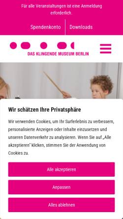 Vorschau der mobilen Webseite www.klingendes-museum-berlin.de, Klingendes Museum